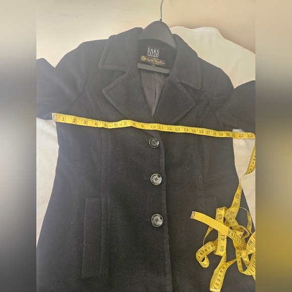 Saks Fifth Avenue -By Loro Piana &Italy   Women's Classic Black Pea Coat 14 Wool - Picture 3 of 6